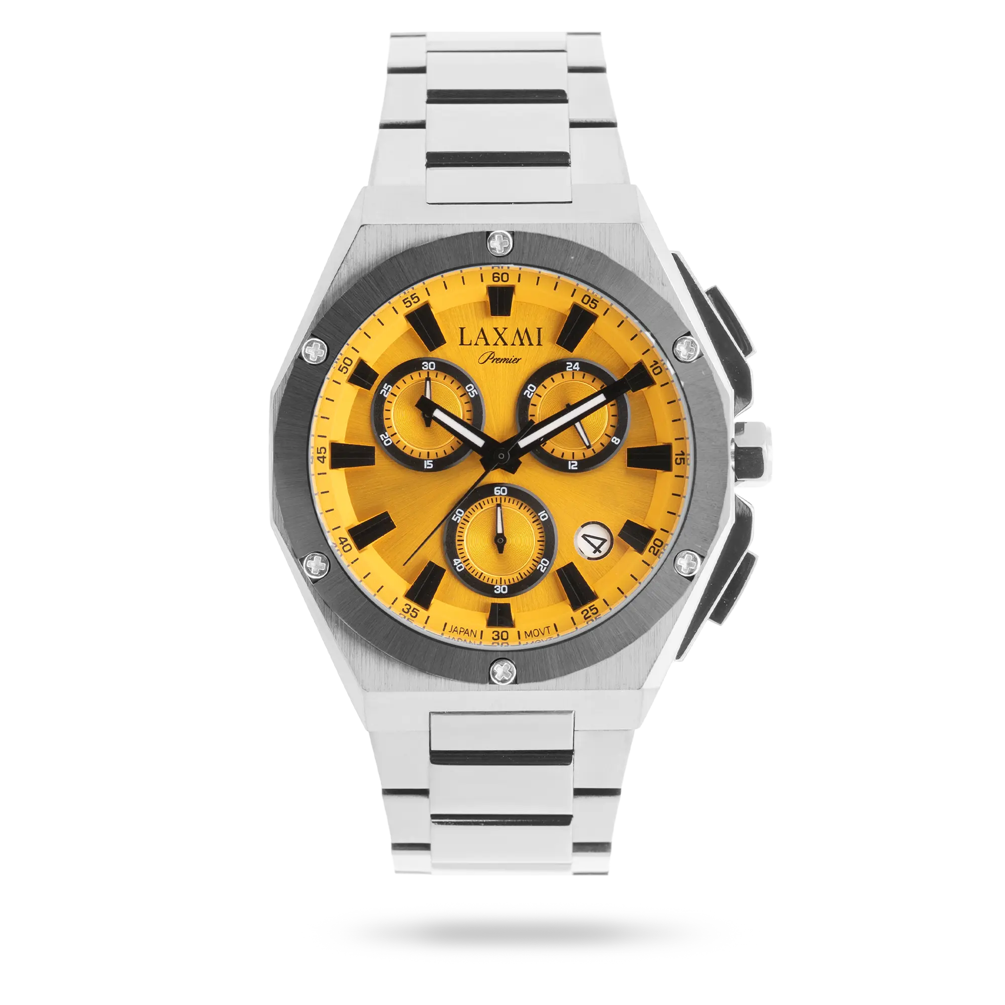 laxmi-watch-8838-2.webp ساعت مچی مردانه لاکسمی بند استیل دو رنگ نقره ای دودی کد Laxmi 8838/2 - تصویر 1