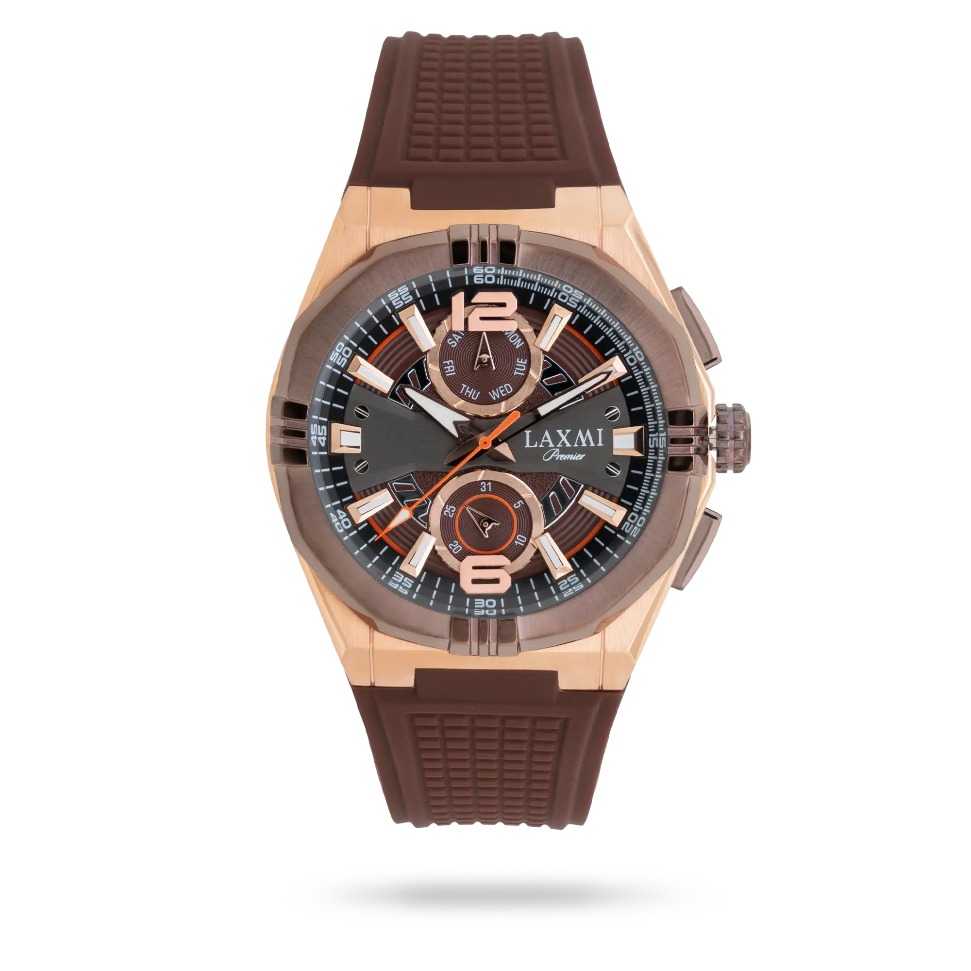 laxmi-watch-8900-2.webp ساعت مچی مردانه لاکسمی بند سیلیکون رزگلد کد Laxmi 8900/2 - تصویر 1