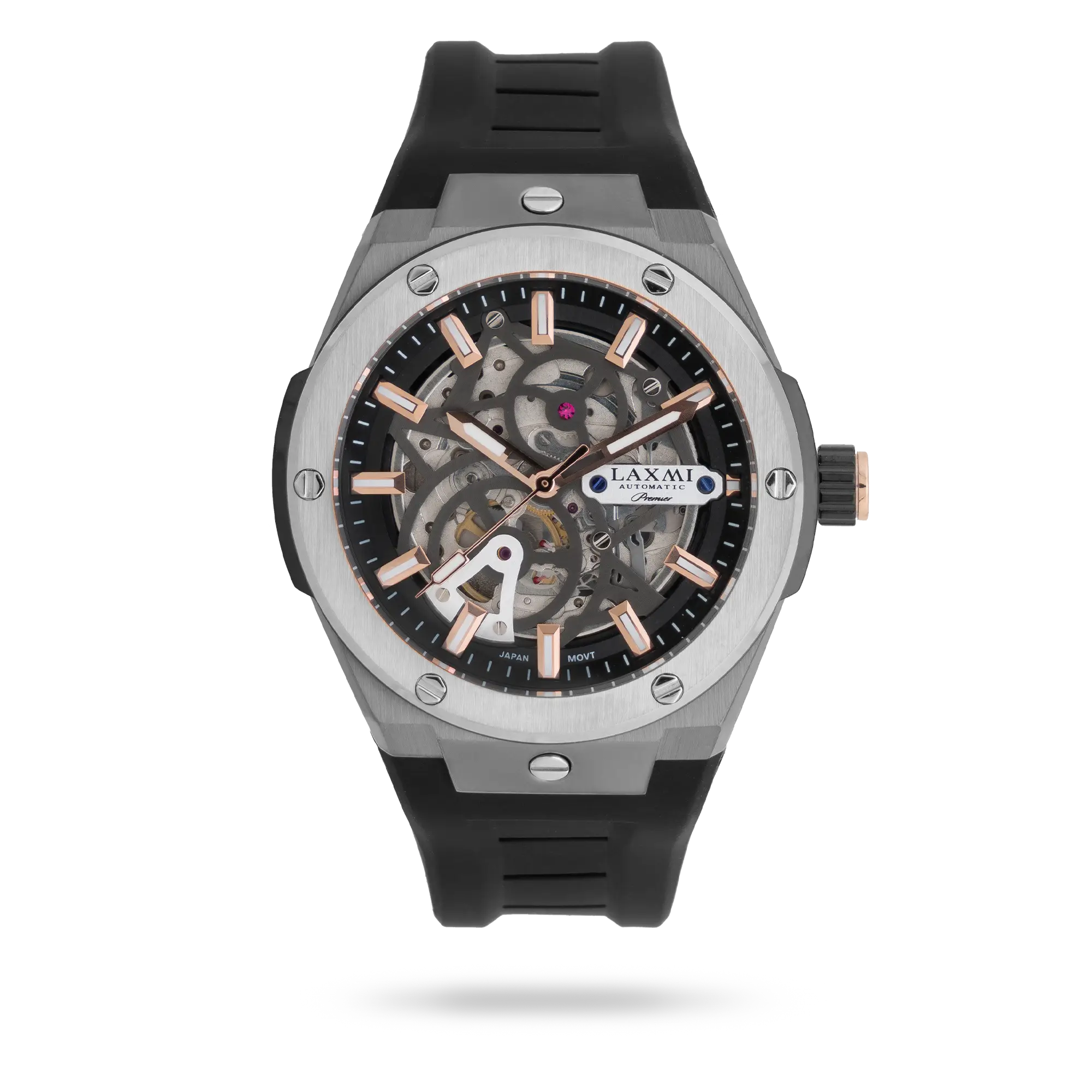 laxmi-watch-8910-5.webp ساعت مچی مردانه لاکسمی بند سیلیکون دو رنگ نقره ای دودی کد Laxmi 8910/5 - تصویر 1
