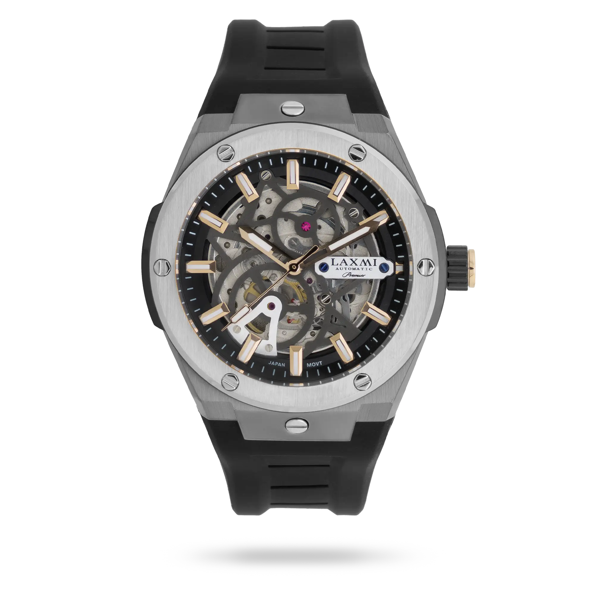 laxmi-watch-8910.webp ساعت مچی مردانه لاکسمی بند سیلیکون دو رنگ نقره ای دودی کد Laxmi 8910 - تصویر 1