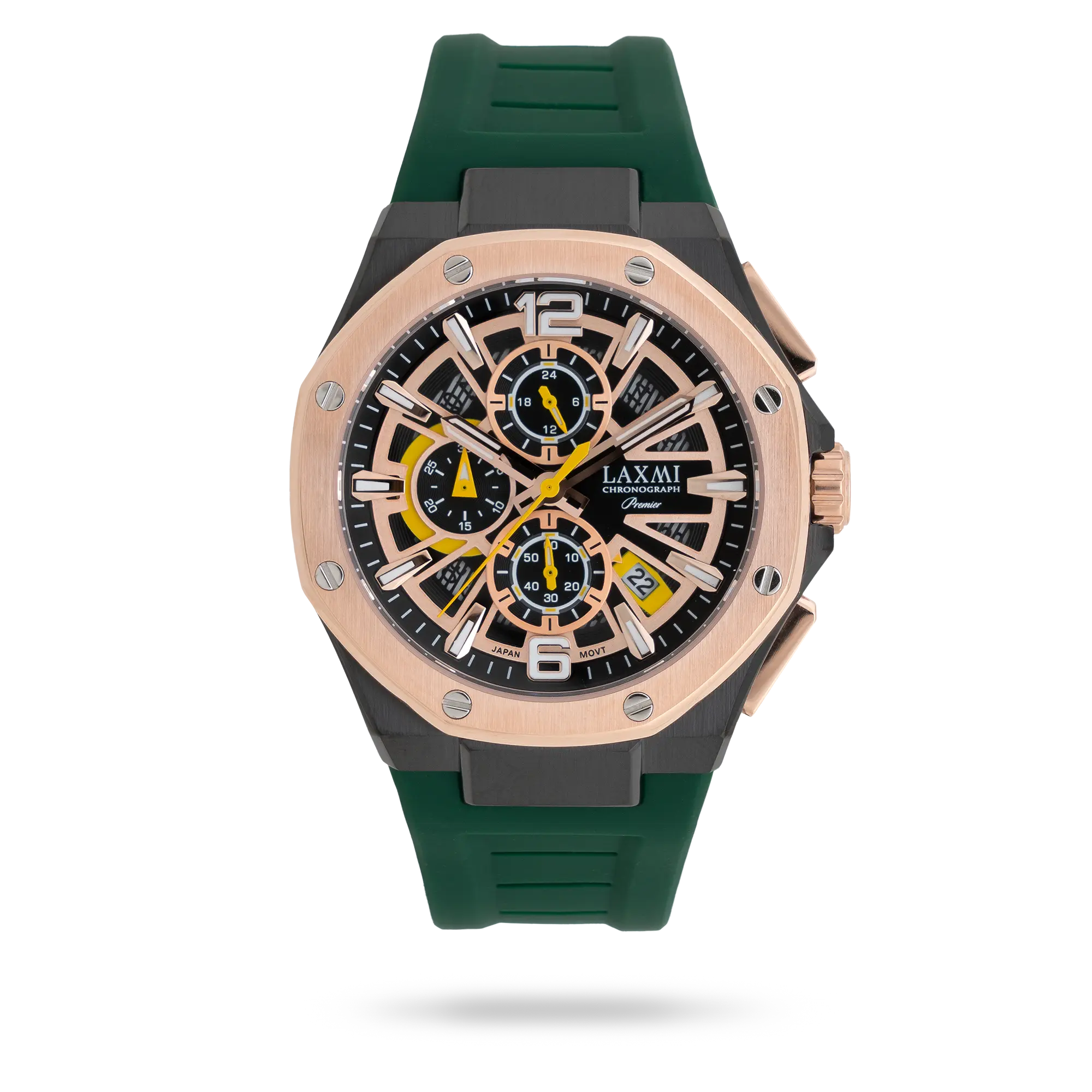 laxmi-watch-8912-1.webp ساعت مچی مردانه لاکسمی بند سیلیکون دو رنگ مشکی رزگلد کد Laxmi 8912/1 - تصویر 1