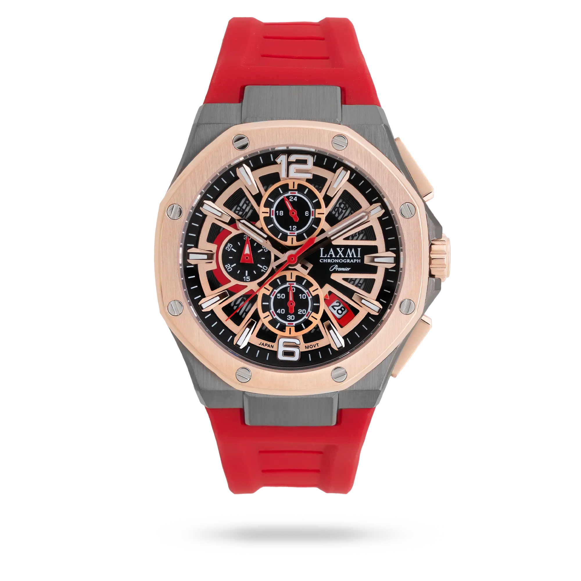 laxmi-watch-8912-3.webp ساعت مچی مردانه لاکسمی بند سیلیکون دو رنگ دودی رزگلد کد Laxmi 8912/3 - تصویر 1