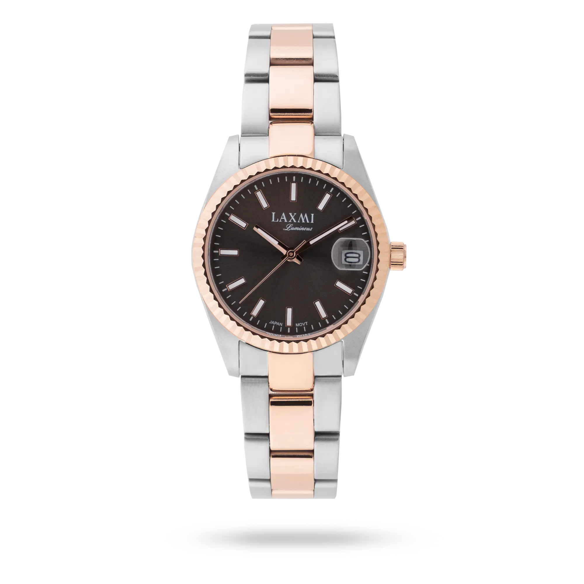 laxmi-wrist-watch-8147.webp ساعت مچی زنانه لاکسمی بند استیل دو رنگ رزگلد نقره ای کد Laxmi 8147 - تصویر 1