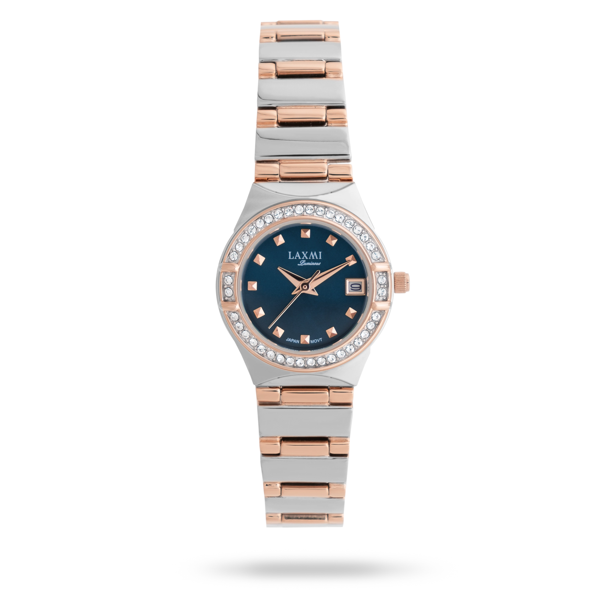 laxmiwatch-8201-8.webp ساعت مچی زنانه لاکسمی بند استیل دو رنگ رزگلد نقره ای کد Laxmi 8201/8 - تصویر 1