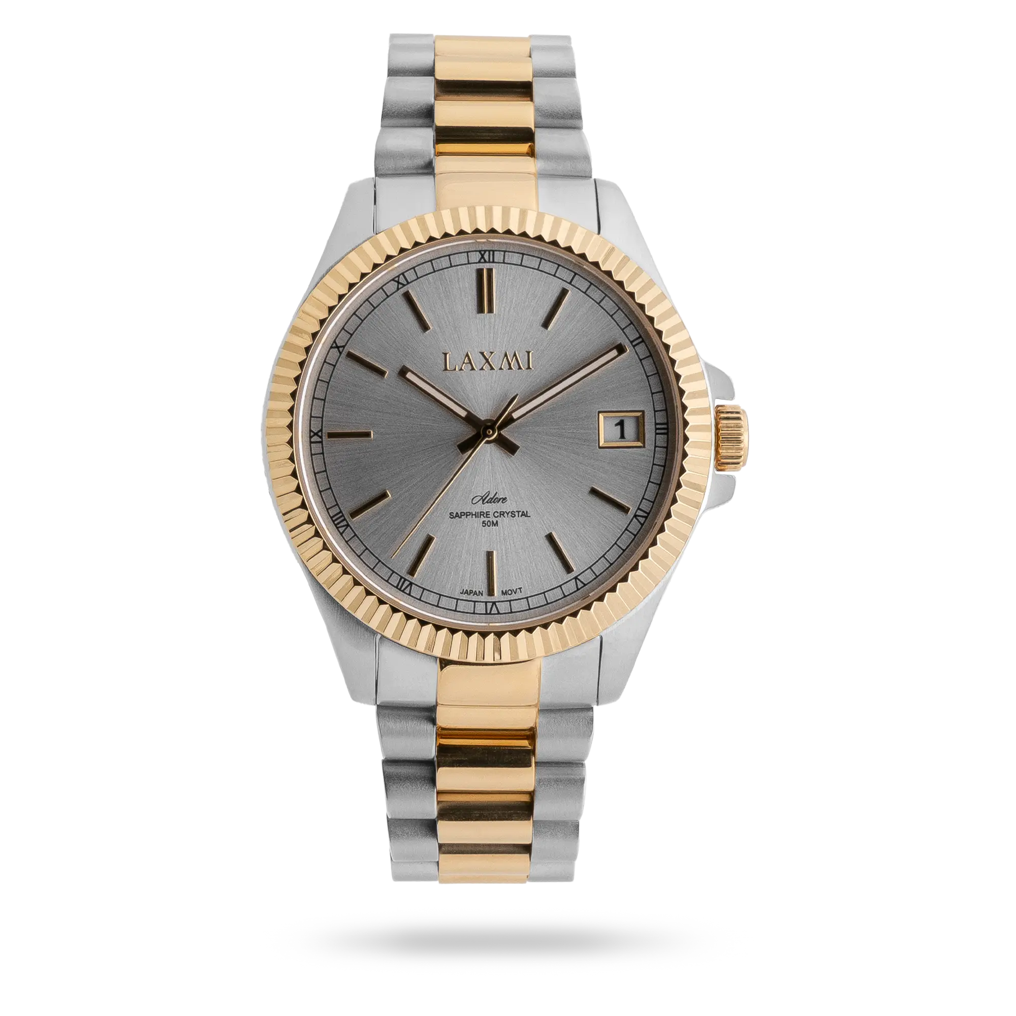 laxmiwatch-8506.webp ساعت مچی ست لاکسمی بند استیل دو رنگ طلای نقره ای کد Laxmi 8506 - تصویر 1