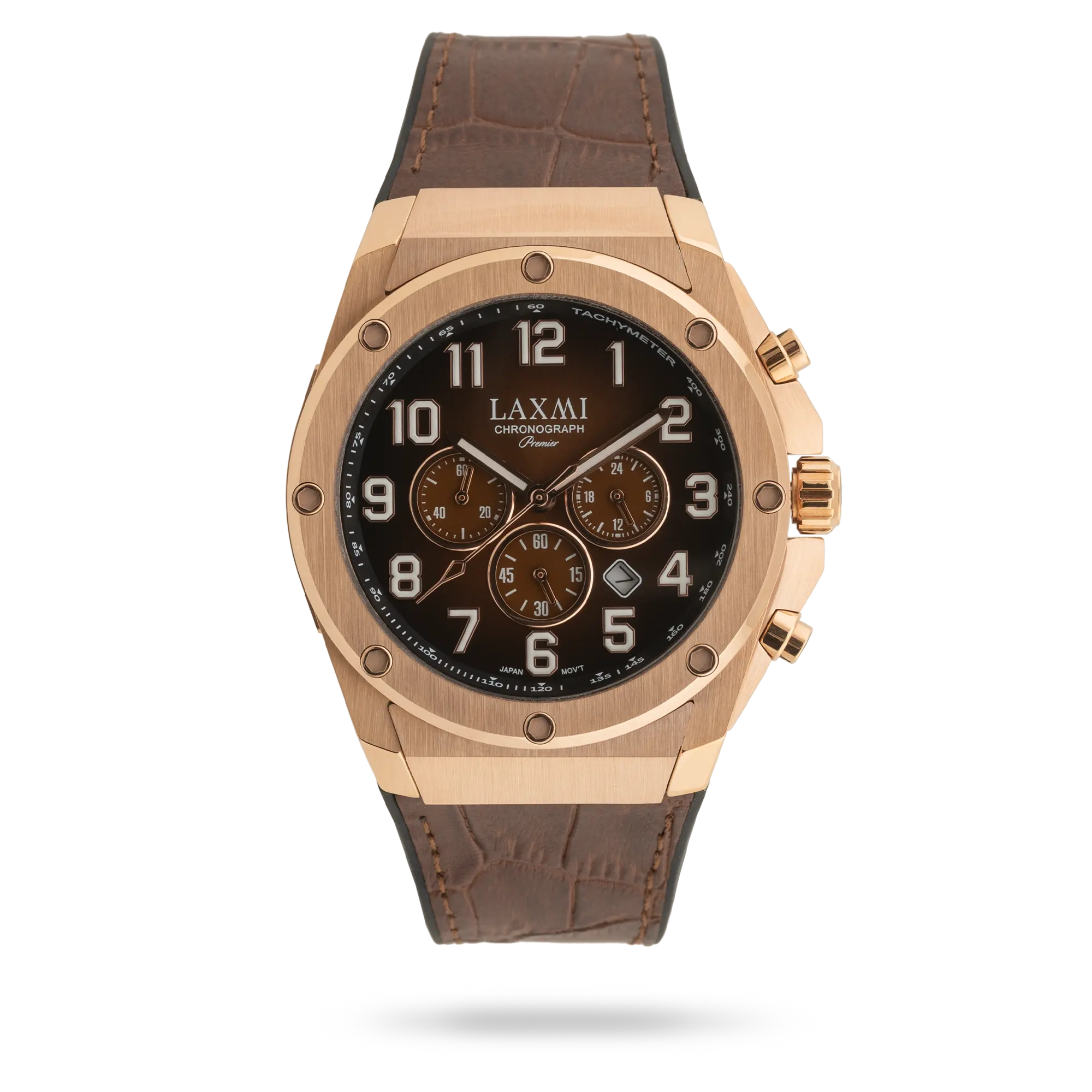 laxmiwatch-8554-6.webp ساعت مچی مردانه لاکسمی بند چرم رزگلد کد Laxmi 8554/6 - تصویر 1
