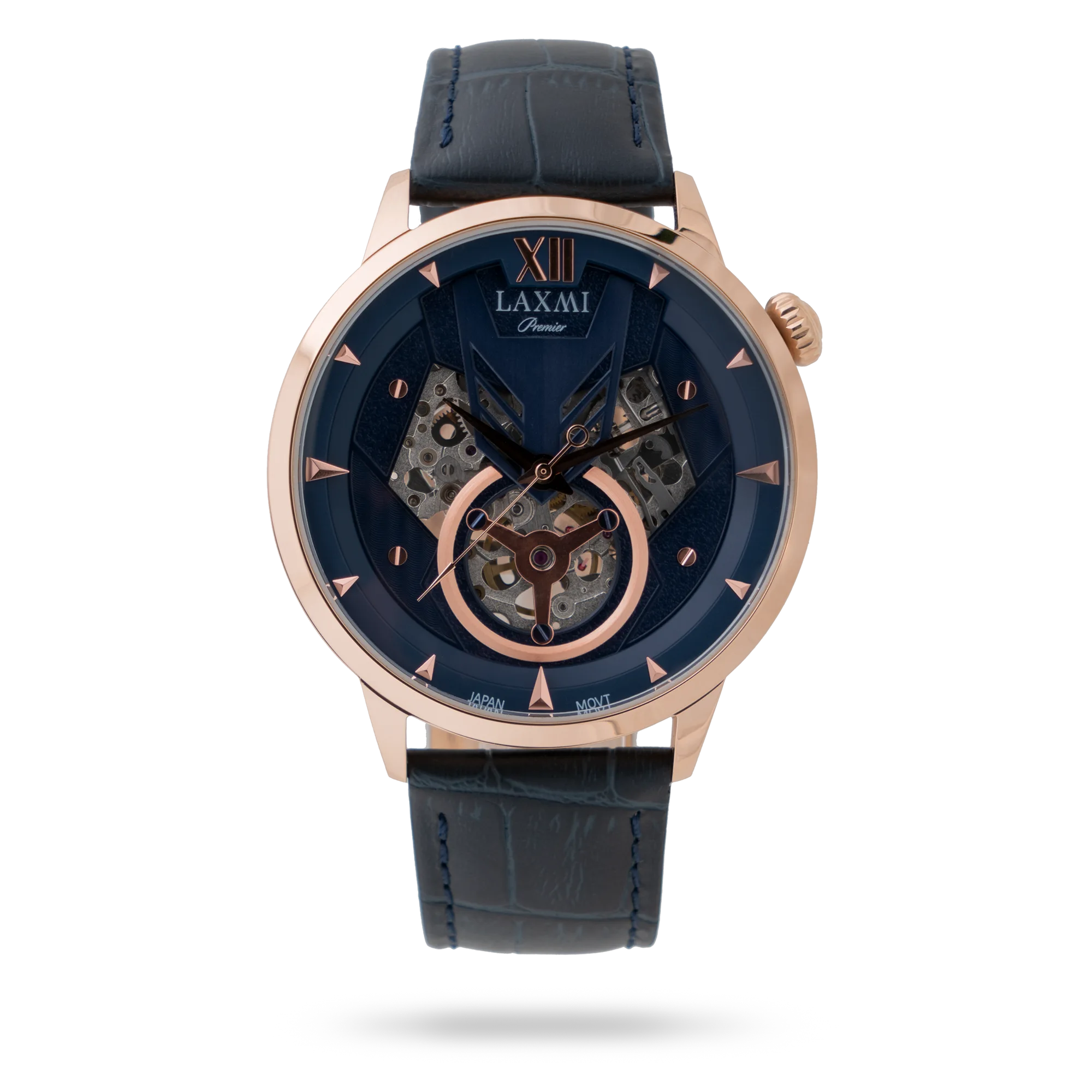 laxmiwatch-8801.webp ساعت مچی مردانه لاکسمی بند چرم رزگلد کد Laxmi 8801 - تصویر 1