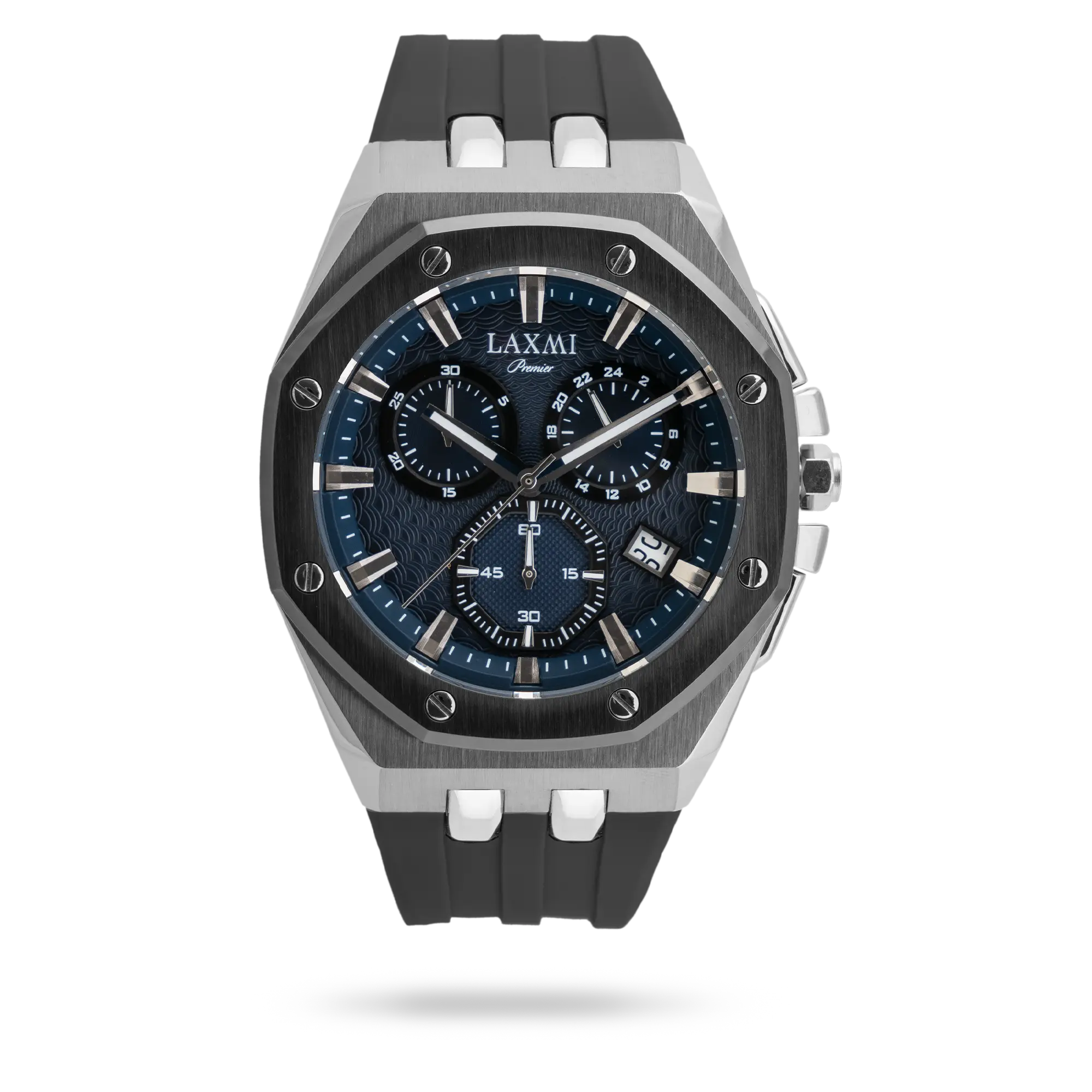 laxmiwatch-8806.webp ساعت مچی مردانه لاکسمی بند سیلیکون دو رنگ نقره ای مشکی کد Laxmi 8806 - تصویر 1