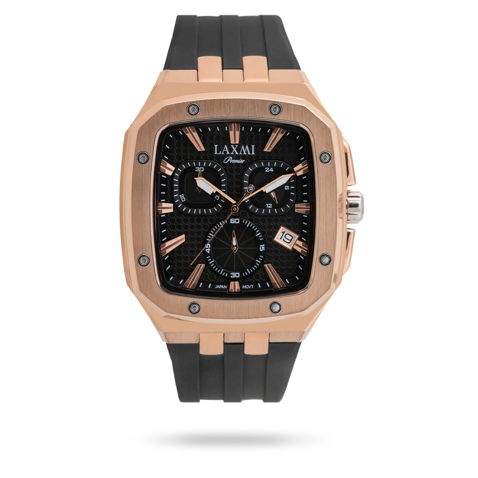 laxmiwatch-8809.webp ساعت مچی مردانه لاکسمی بند سیلیکون رزگلد کد Laxmi 8809 - تصویر 1