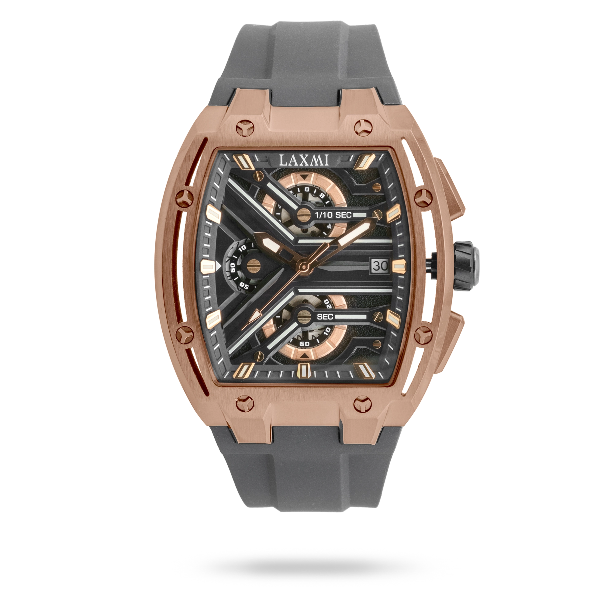 laxmiwatch-8916-6.webp ساعت مچی مردانه لاکسمی بند رابر رزگلد کد Laxmi 8916/6 - تصویر 1