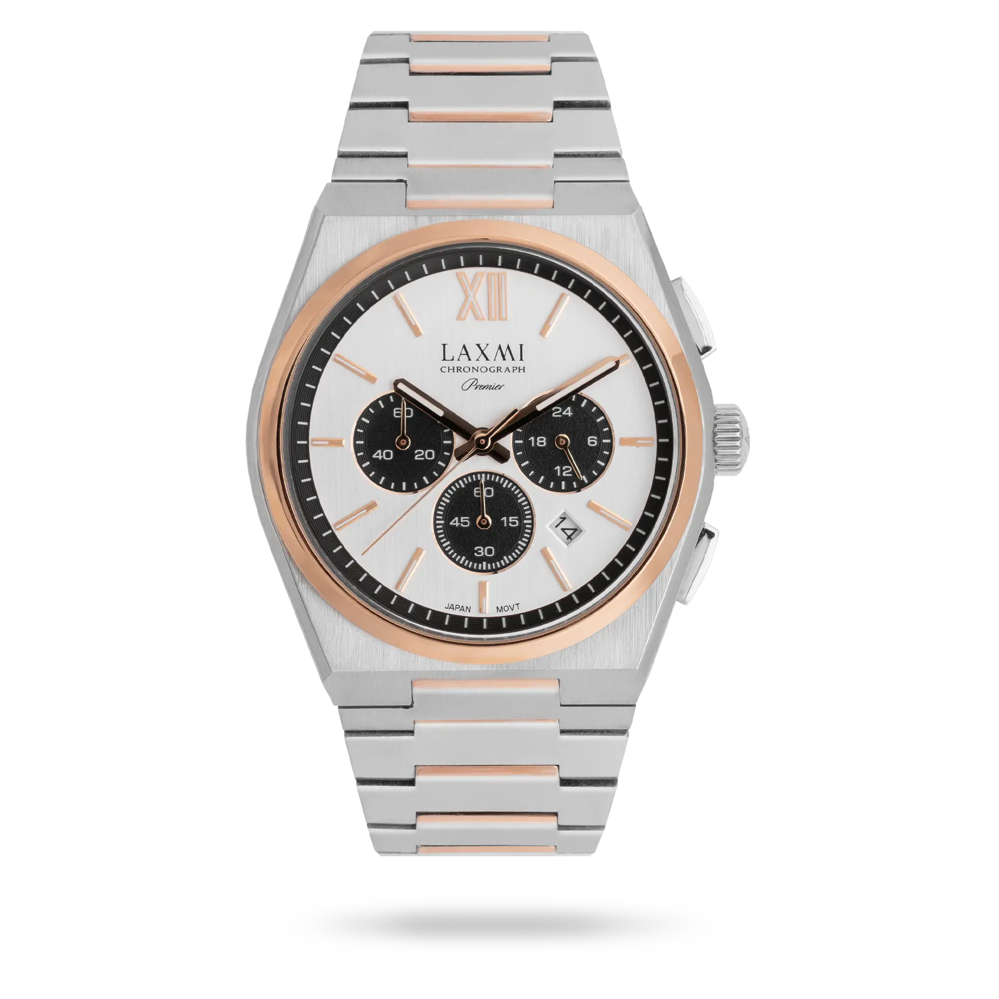 watch-laxmi-8901.webp ساعت مچی مردانه لاکسمی بند استیل دو رنگ رزگلد نقره ای کد Laxmi 8901 - تصویر 1